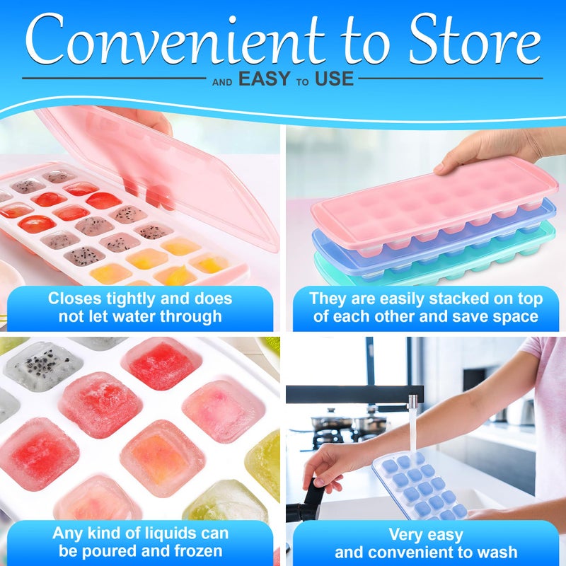 Reluen Ice Cube Trays for Freezer with Lid - Set of 5 Silicone Ice Cube Tray, Durable & Flexible Molds, Easy to Use and Clean, 12 x 4.8" (21 Cubes per Mold), Great for Holiday Drinks & Valentines Cocktails - Image 5
